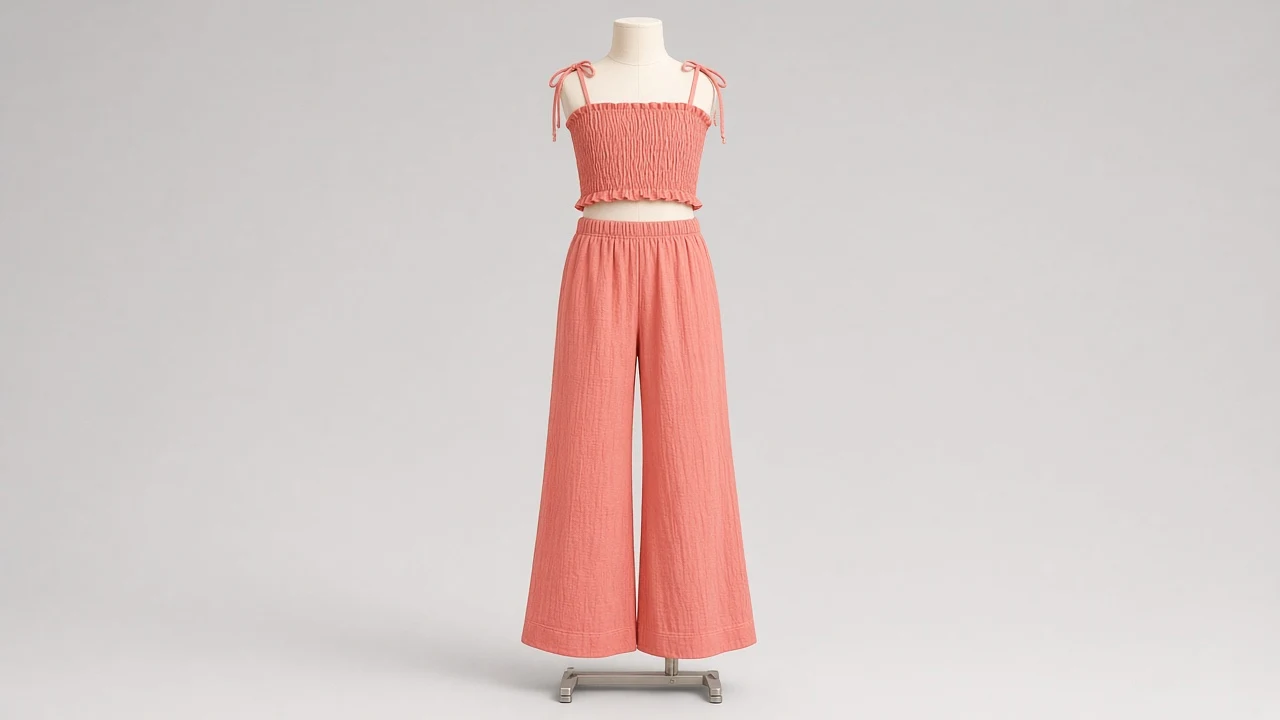 Coral Pink Smocked Top Palazzo Co-ord - Girls Smocked Bodice Top with Palazzo Pants | Custom Tailored