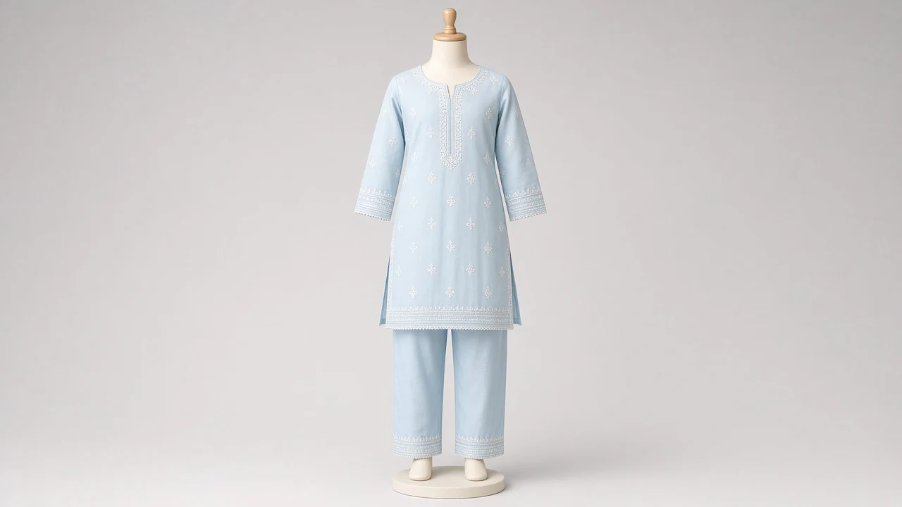 Powder Blue Soft Kurti Set – Girls Powder Blue Soft Kurti with Pants | Custom Tailored