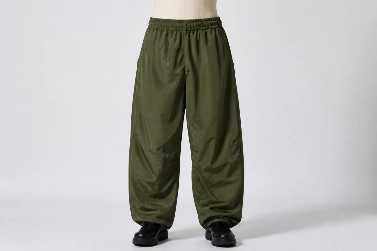 Olive Nylon Parachute Pants – Olive Nylon Baggy Parachute | Custom Tailored