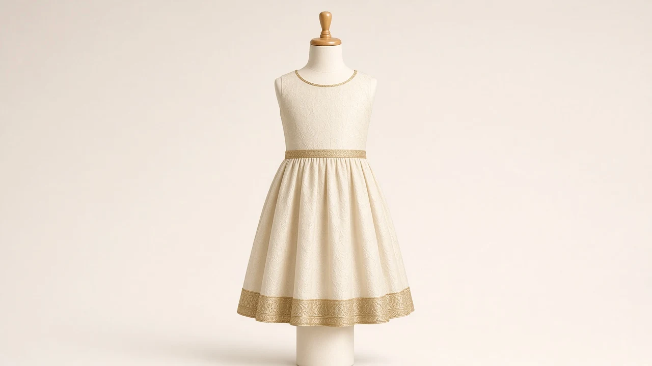 Cream Zari Border Festive Frock – Cream Zari Border Kids Festive Frock | Custom Tailored