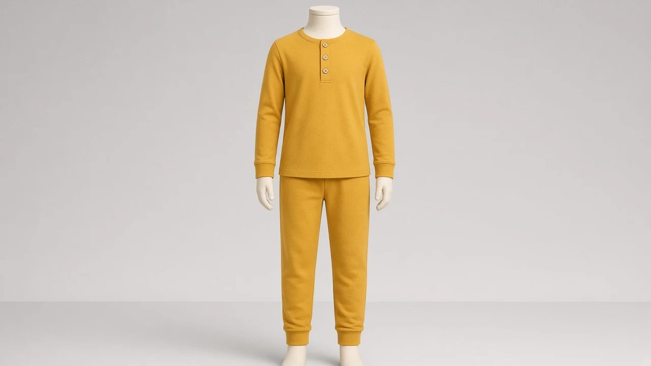 Mustard Cotton Henley Jogger Co-ord - Boys Henley Top with Cotton Joggers | Custom Tailored