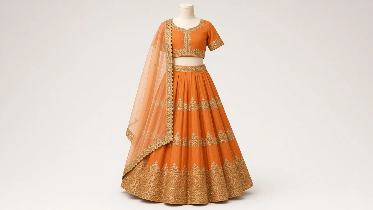 Sunset Orange Gota Lehenga – Girls Sunset Orange Lehenga with Gold Gota | Custom Tailored