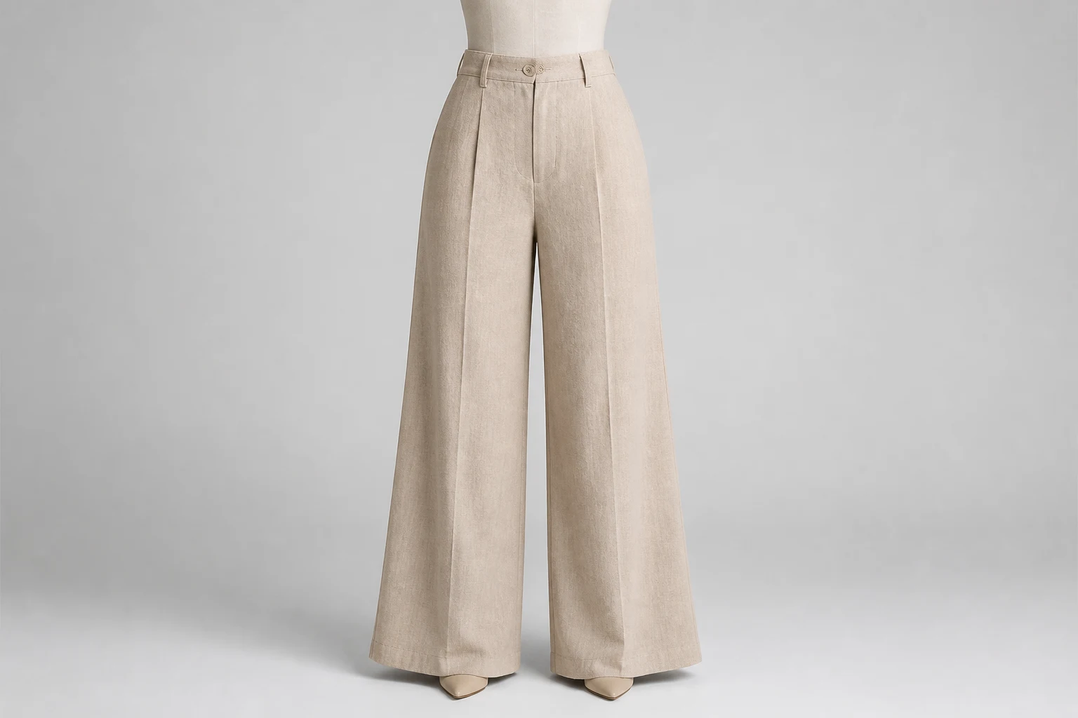 Beige Linen Wide-Leg Trousers – Beige Linen Western Wide-Leg Pants | Custom Tailored