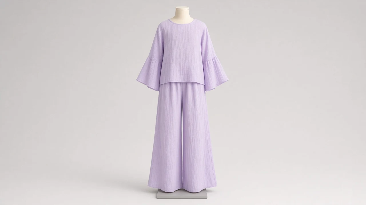 Lilac Bell Sleeve Wide-Leg Co-ord - Girls Bell Sleeve Top with Wide-Leg Pants | Custom Tailored