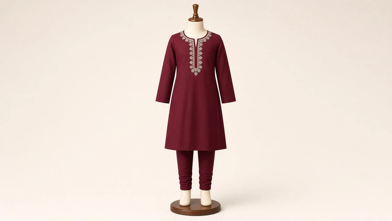 Maroon Festive Kurti Set – Girls Maroon Embellished Kurti with Pants | Custom Tailored