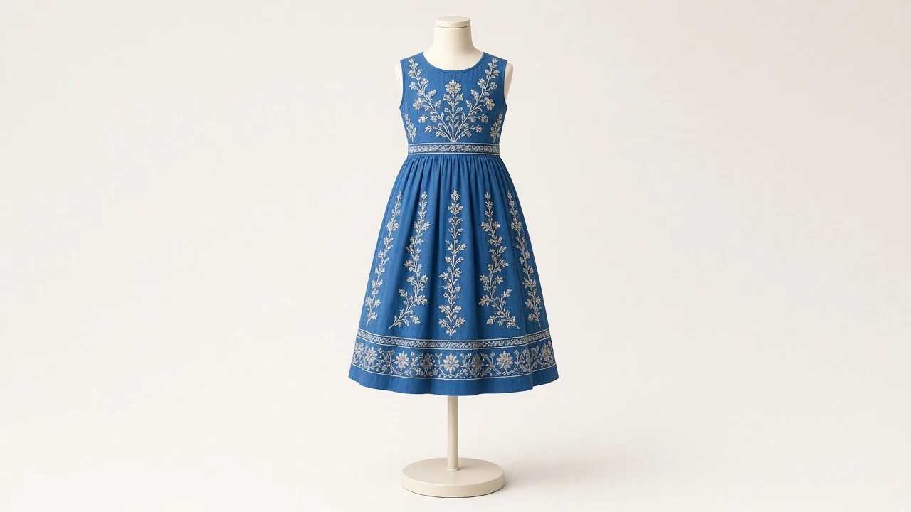 Blue Aari Work Party Frock – Blue Aari Embroidered Kids Party Frock | Custom Tailored