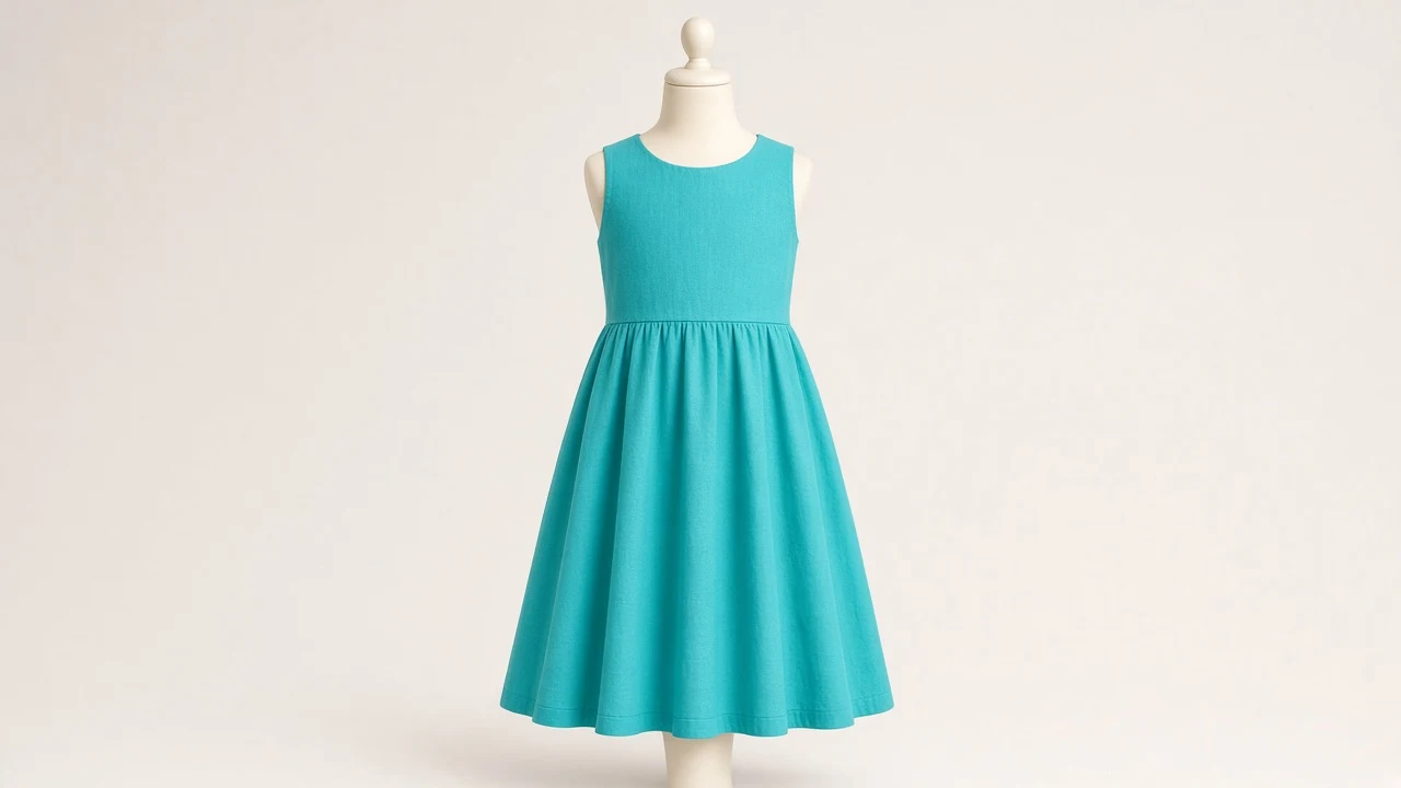 Turquoise Cotton A-Line Frock – Turquoise Kids Cotton A-Line Frock | Custom Tailored