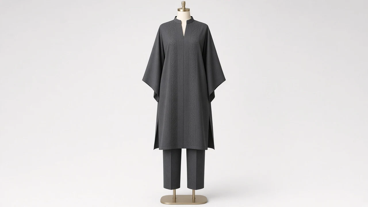Charcoal Grey Formal Kaftan Set – Charcoal Structured Kaftan with Straight Trousers | Custom Tailored