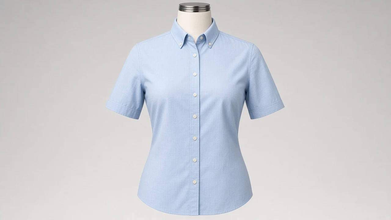 Powder Blue Oxford Button-Down Half Sleeve Shirt - Women's Solid Powder Blue Oxford Shirt | Custom Tailored