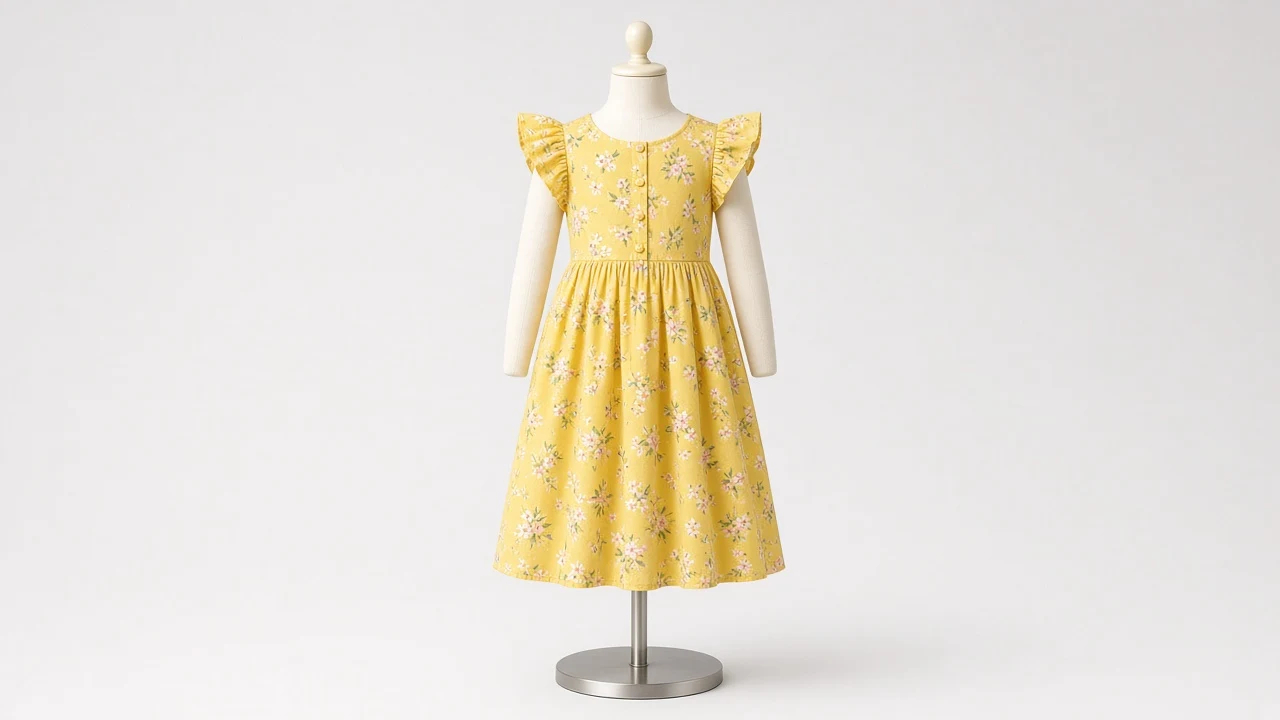 Yellow Floral Print Cotton Frock – Yellow Floral Kids Cotton Frock | Custom Tailored