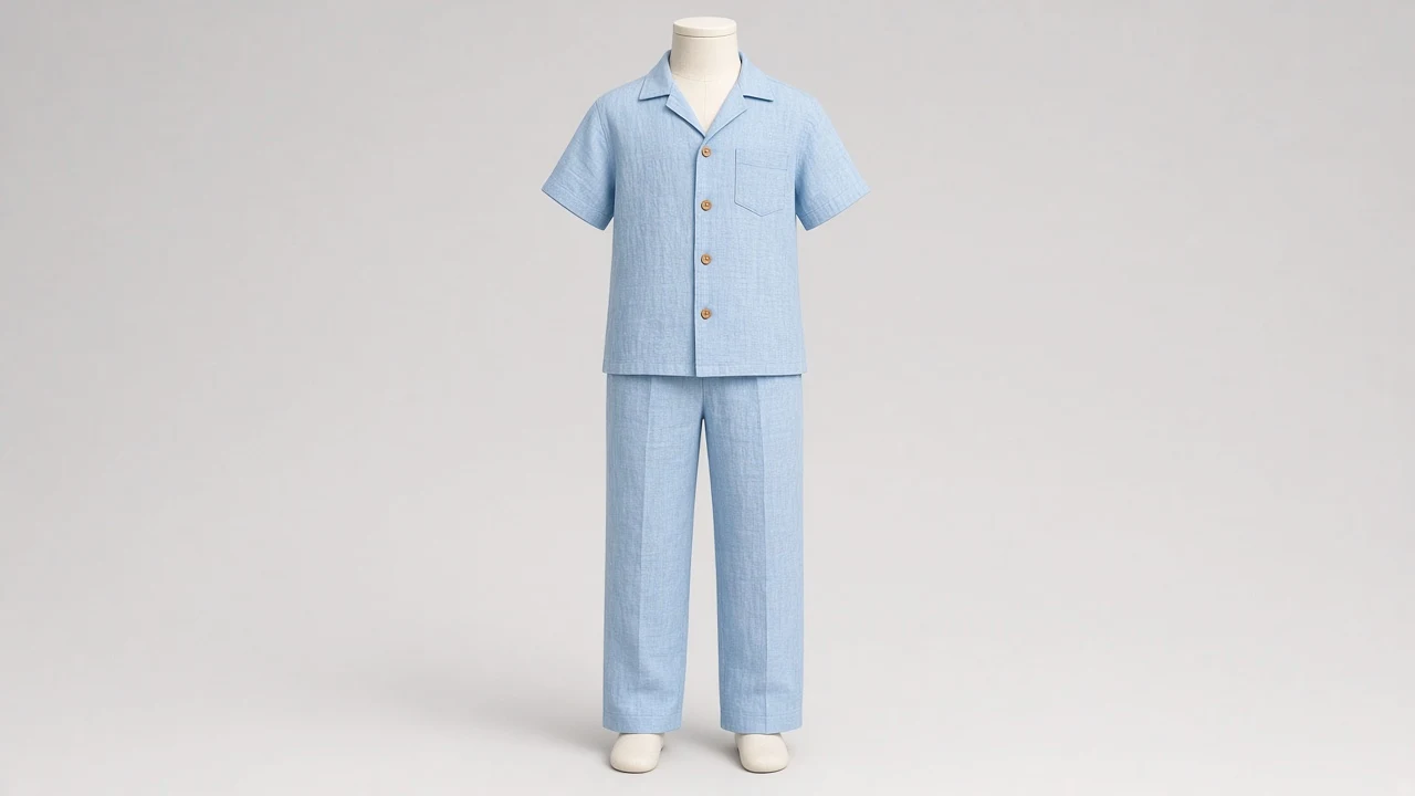 Sky Blue Linen Camp Shirt Trouser Co-ord - Boys Linen Camp Shirt with Trousers | Custom Tailored