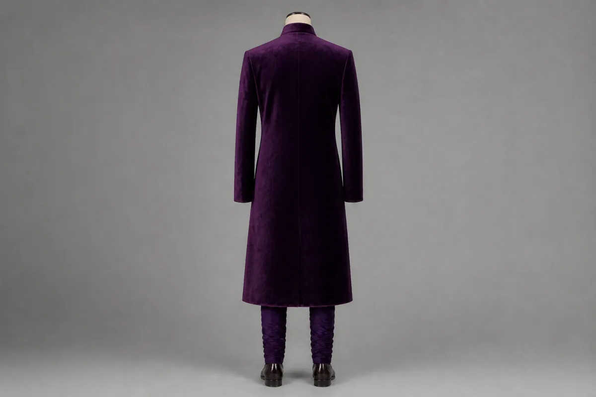 Purple Velvet Sherwani – Men's Purple Velvet Festive Sherwani + Churidar | Custom Tailored