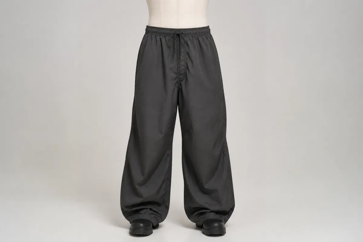 Charcoal Nylon Parachute Pants – Charcoal Nylon Baggy Parachute | Custom Tailored