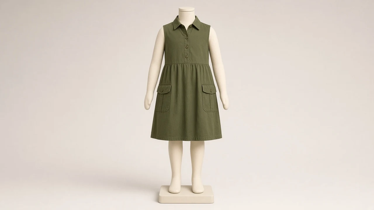 Olive Utility Pocket Frock – Olive Cotton Utility Kids Frock | Custom Tailored