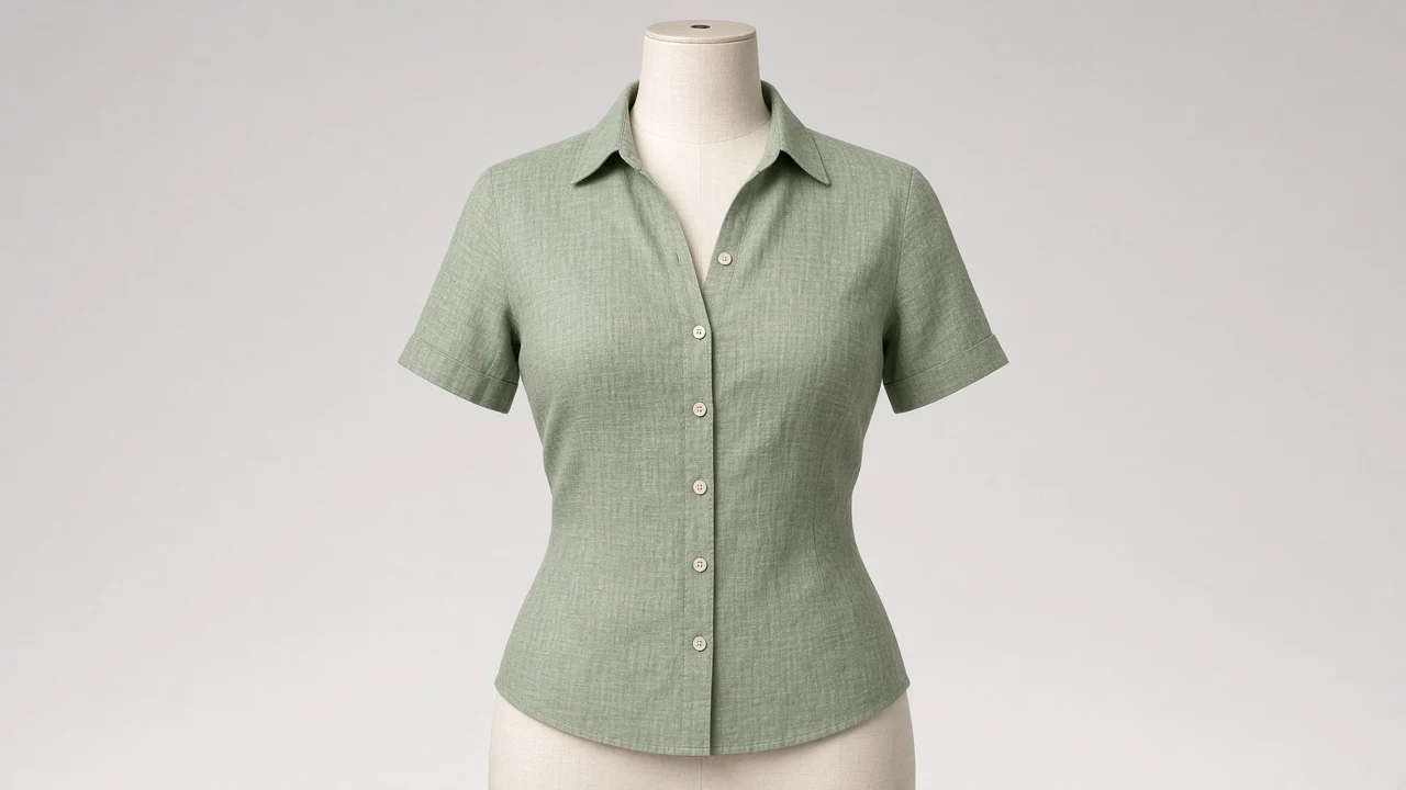 Sage Green Linen Spread Collar Half Sleeve Shirt - Women's Solid Sage Linen Shirt | Custom Tailored