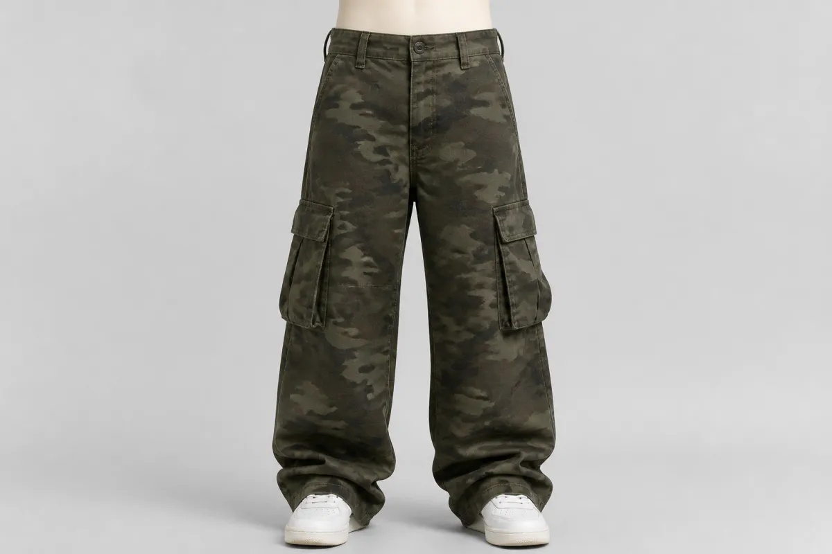 Camo Oversized Cargo Pants – Olive Camo Twill Baggy Cargo | Custom Tailored