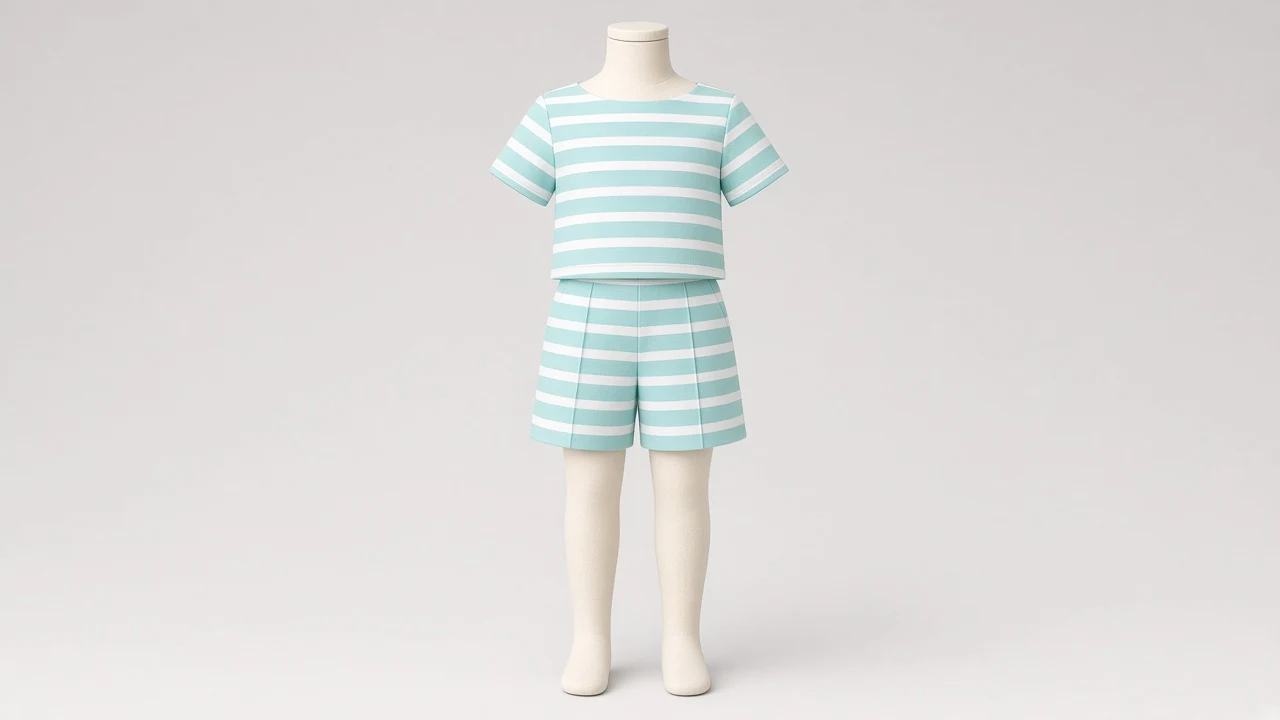 Aqua Stripe Boat Neck Shorts Co-ord - Girls Boat Neck Top with Tailored Shorts | Custom Tailored