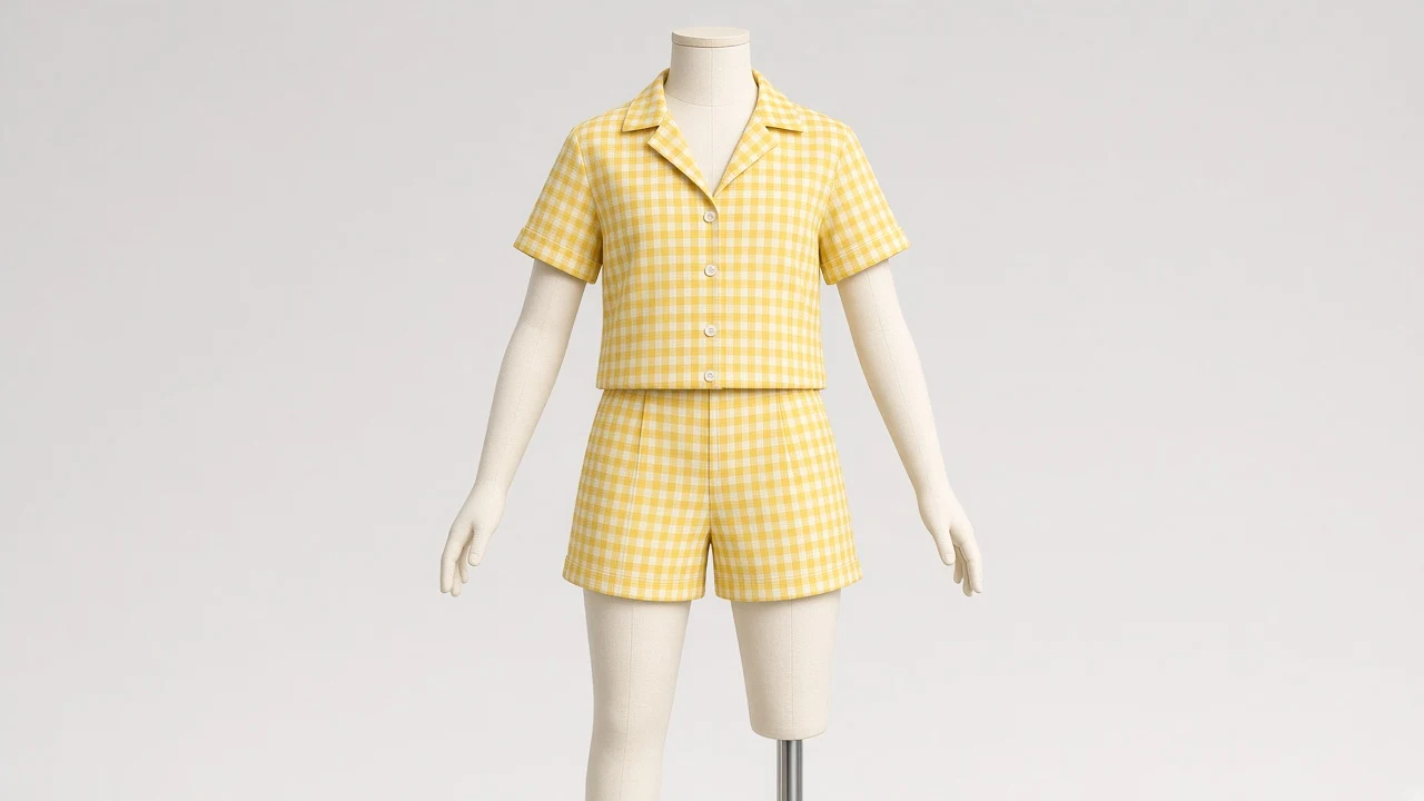 Lemon Gingham Shirt Shorts Co-ord - Girls Gingham Shirt with Shorts | Custom Tailored