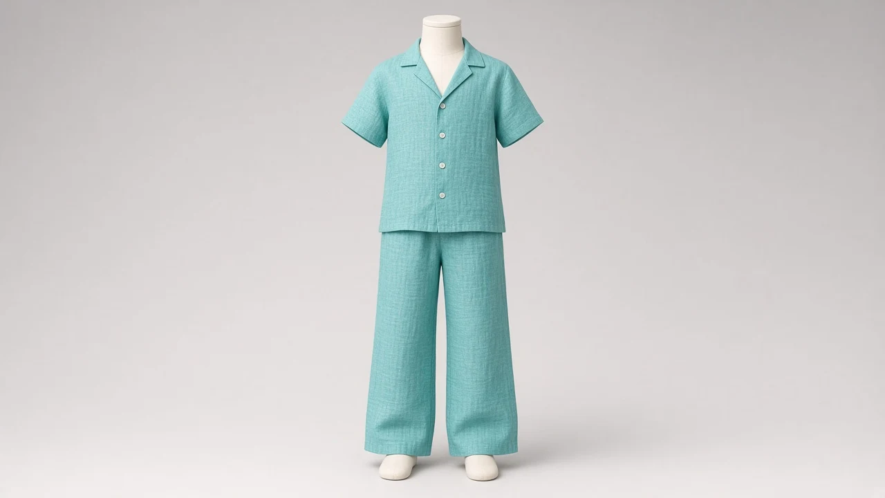 Turquoise Linen Resort Shirt Pant Co-ord - Boys Linen Resort Shirt with Wide Pants | Custom Tailored