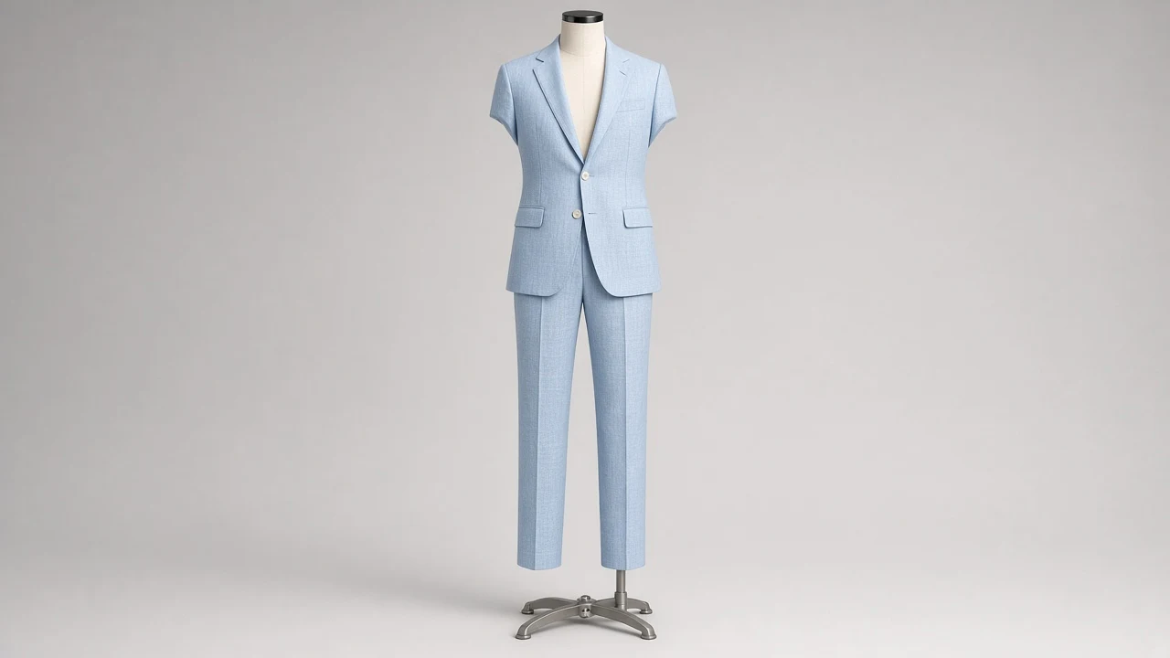 Powder Blue Linen Single-Breasted Suit – Men's Powder Blue Linen Blazer + Trousers | Custom Tailored