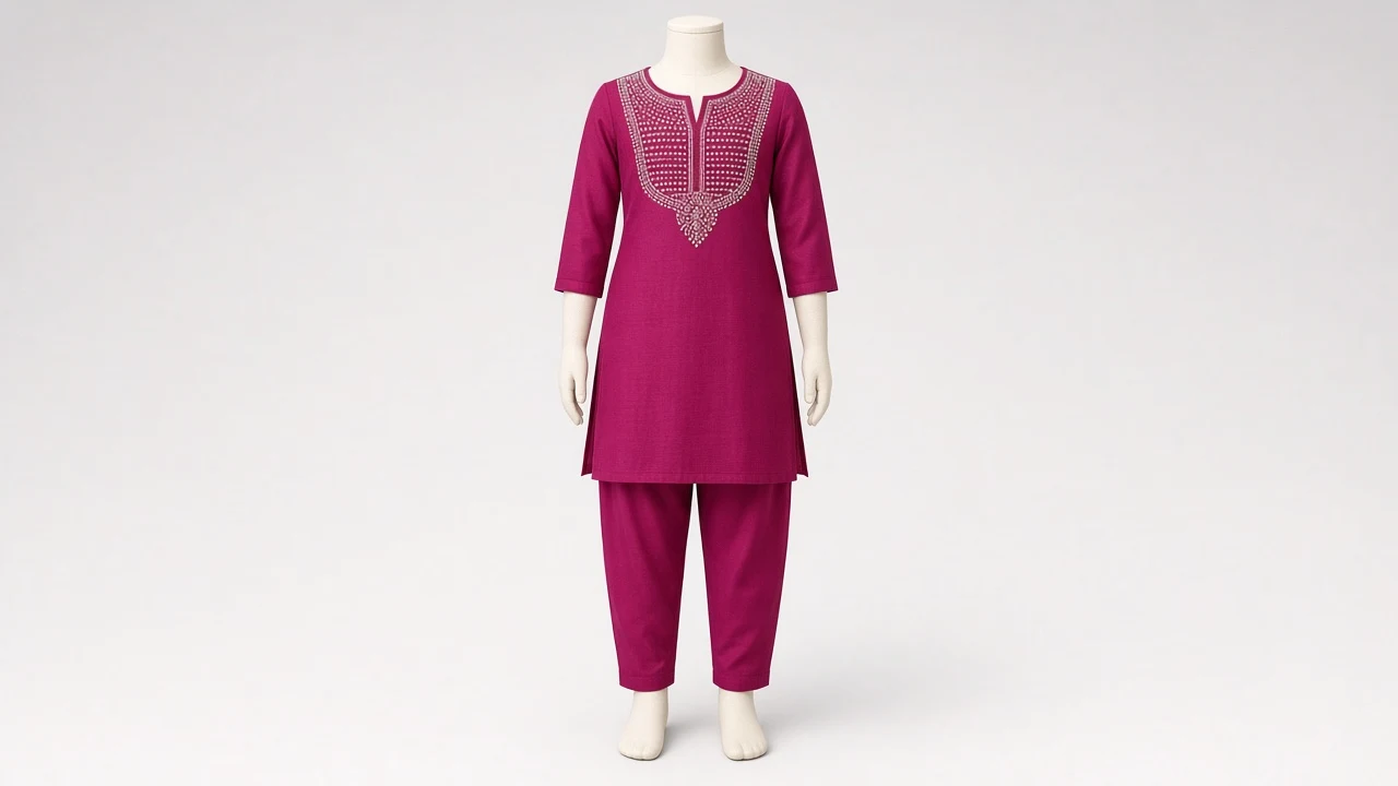 Magenta Stone Work Kurti Set – Girls Magenta Stone-Work Kurti with Pants | Custom Tailored