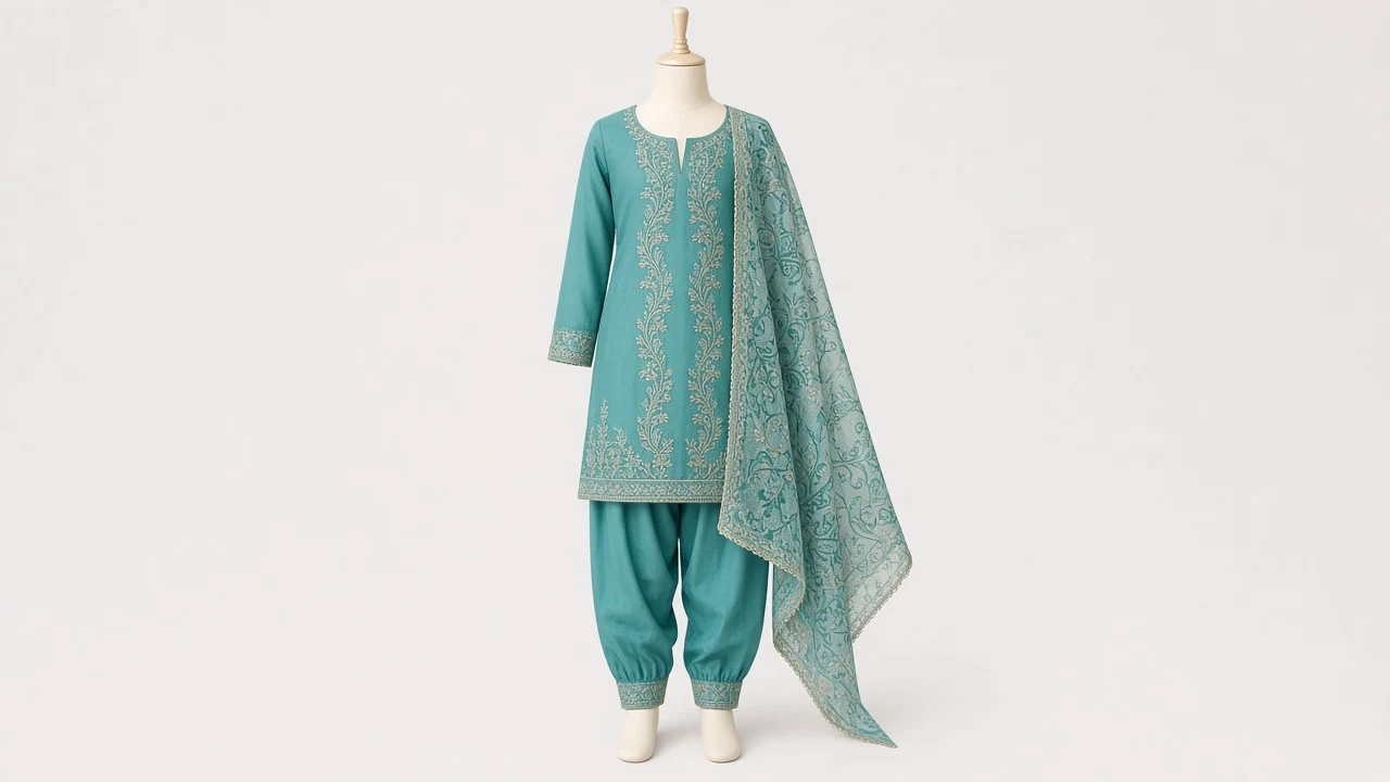 Teal Resham Floral Salwar Kameez – Girls Teal Cotton-Silk with Paisley Embroidery | Custom Tailored Kids