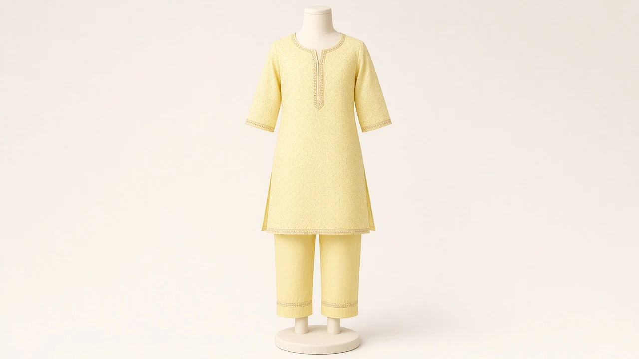 Lemon Yellow Summer Kurti Set – Girls Lemon Yellow Lightweight Kurti with Pants | Custom Tailored