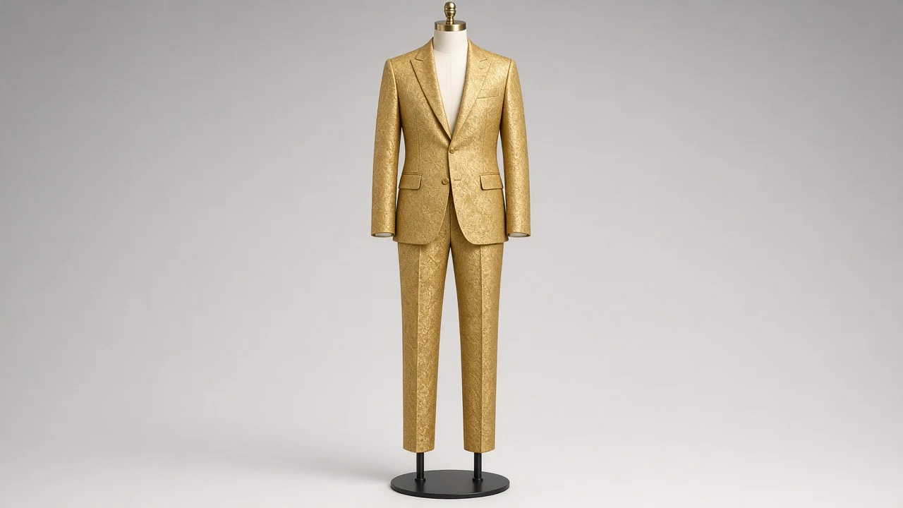 Gold Jacquard Party Suit – Men's Gold Jacquard Blazer + Trousers | Custom Tailored