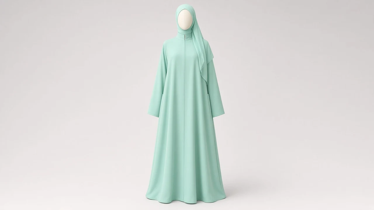 Mint Green Minimal Abaya – Mint Green Plain Minimalist Closed Abaya with Pockets | Custom Tailored