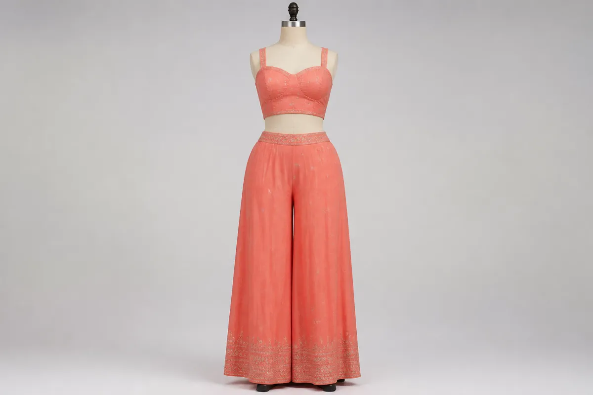 Coral Crop Palazzo Co-ord – Coral Crop Top with Palazzo Pants | Custom Tailored