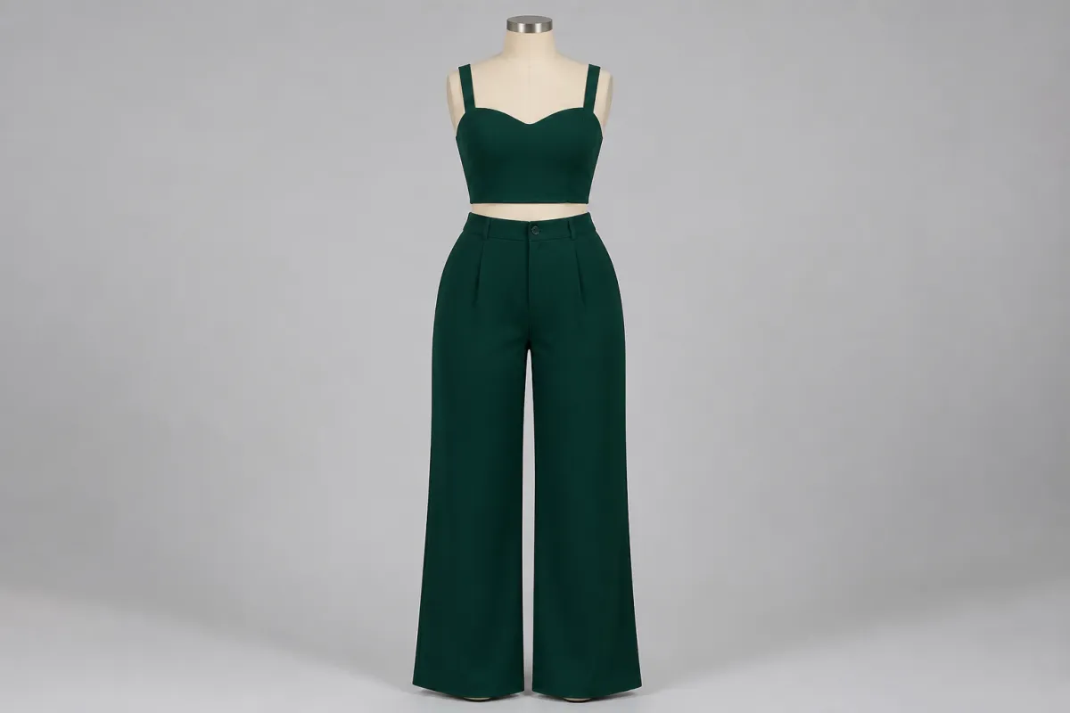 Emerald Crop Wide-Leg Co-ord – Emerald Crop Top with Wide-Leg Pants | Custom Tailored
