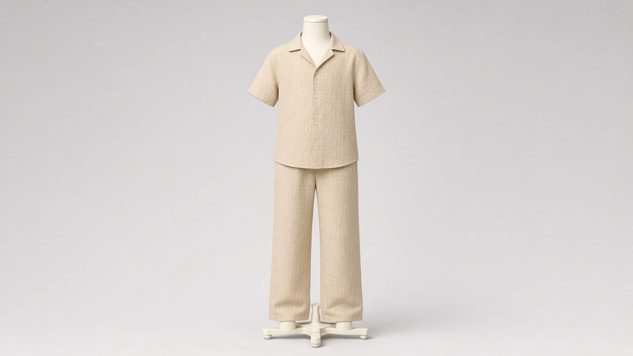 Beige Linen Cuban Shirt Pant Co-ord - Boys Cuban Collar Shirt with Pants | Custom Tailored
