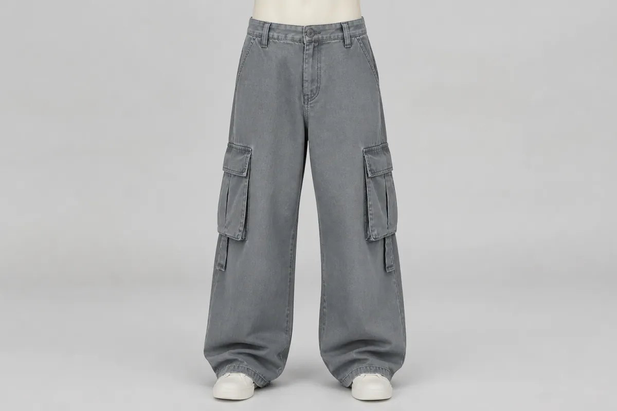 Grey Oversized Cargo Pants – Grey Twill Baggy Cargo | Custom Tailored