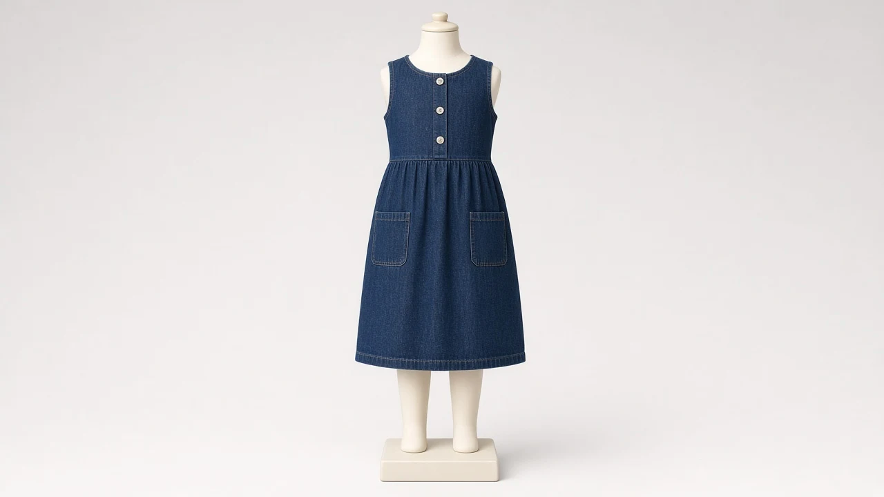 Indigo Denim Button Frock – Indigo Cotton Denim Kids Frock | Custom Tailored