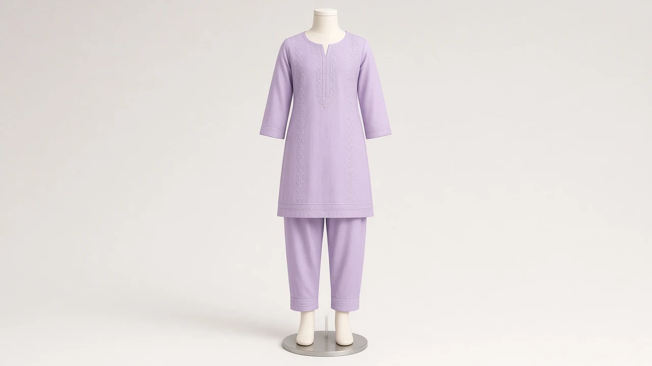 Lavender Pastel Kurti Set – Girls Soft Lavender Kurti with Pants | Custom Tailored