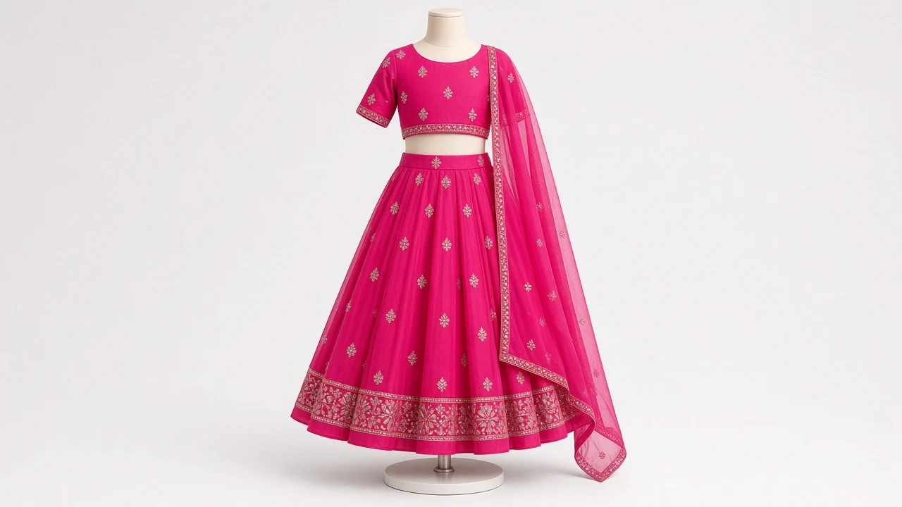 Fuchsia Georgette Birthday Lehenga – Girls Bright Fuchsia Party Lehenga | Custom Tailored