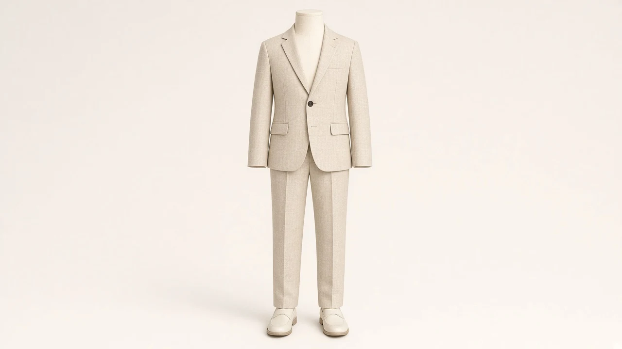 Beige Linen Single-Breasted Suit – Boys' Beige Linen Blazer + Trousers | Custom Tailored Kids