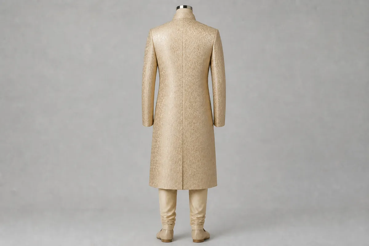 Champagne Jacquard Sherwani – Men's Champagne Jacquard Sherwani + Churidar | Custom Tailored