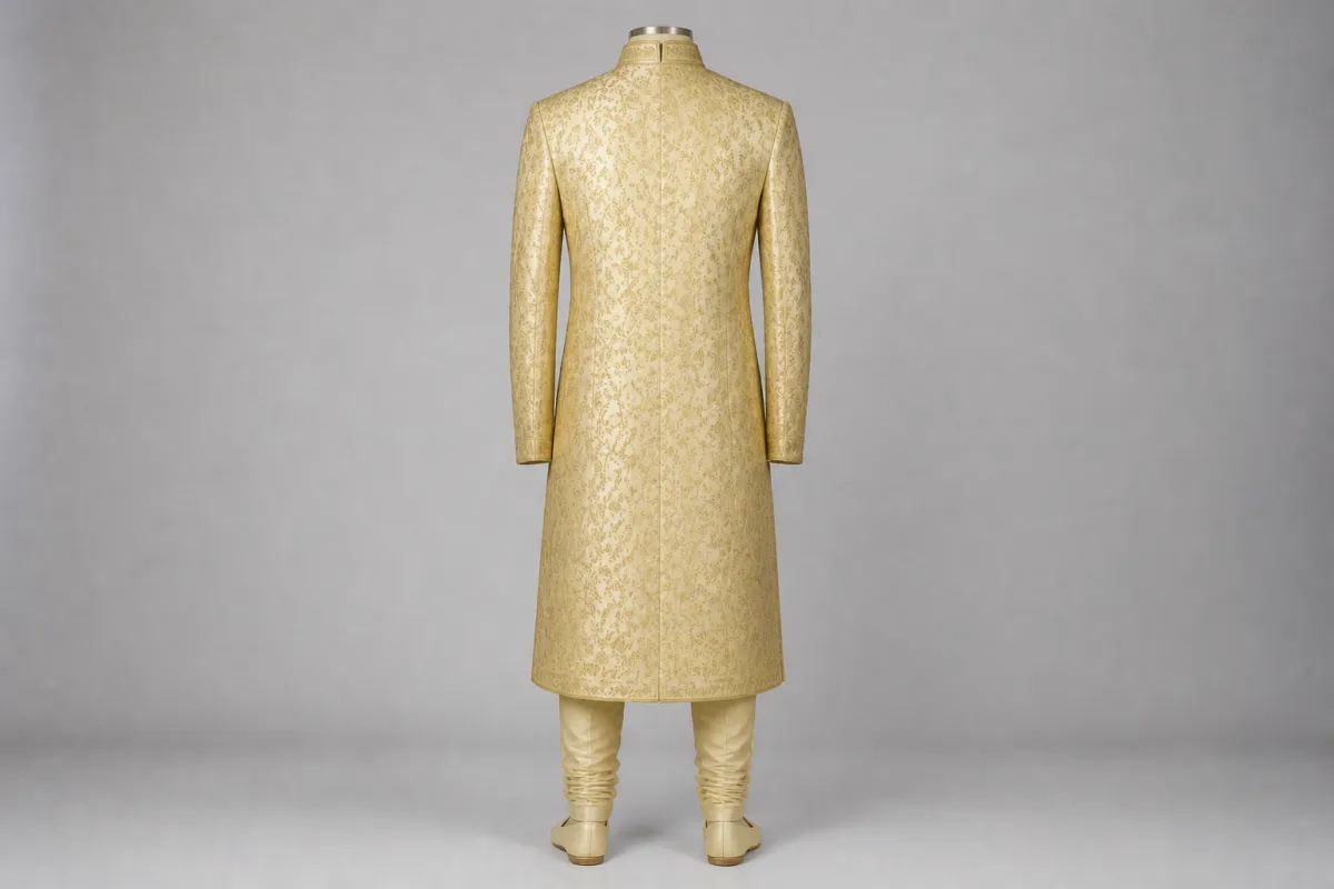 Gold Zari Sherwani – Men's Gold Zari Wedding Sherwani + Churidar | Custom Tailored