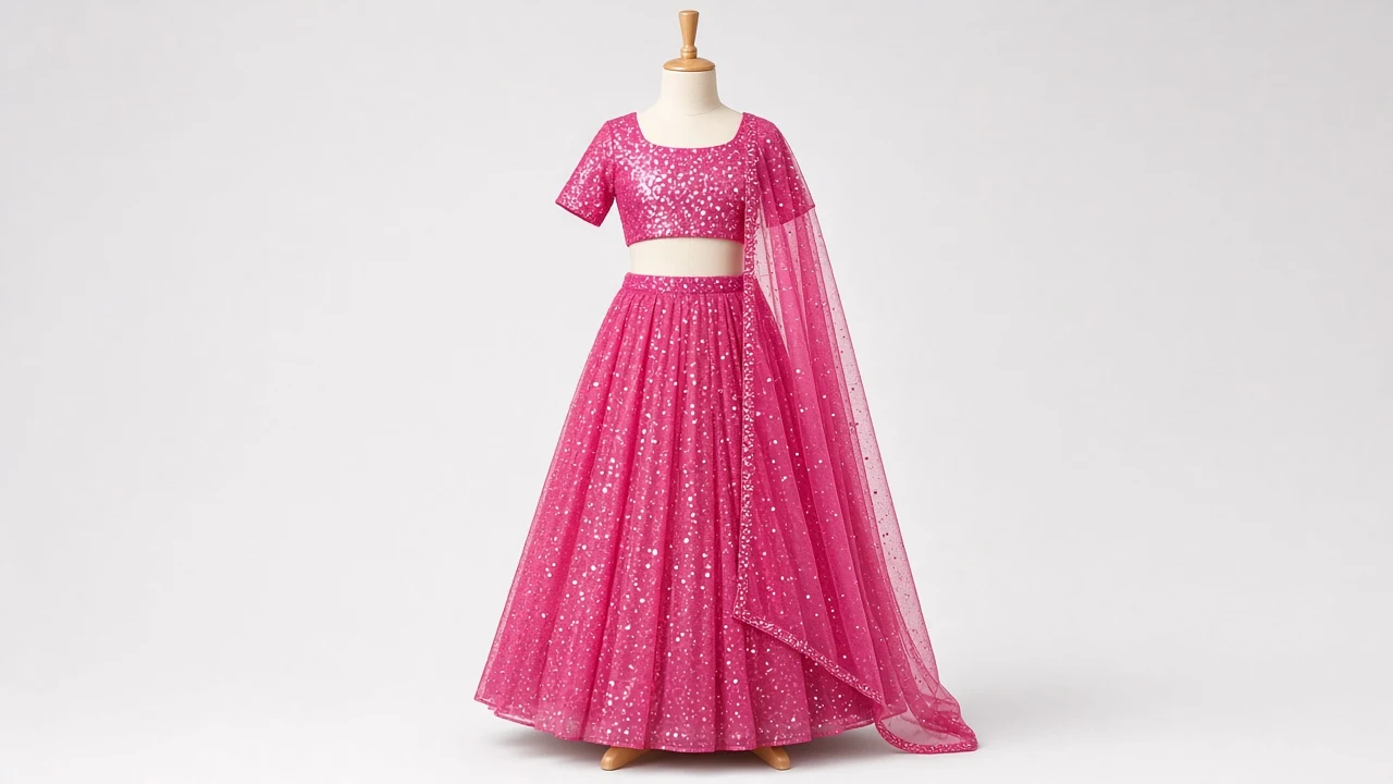Hot Pink Sequin Party Lehenga – Girls Fuchsia Sequin Birthday Lehenga | Custom Tailored