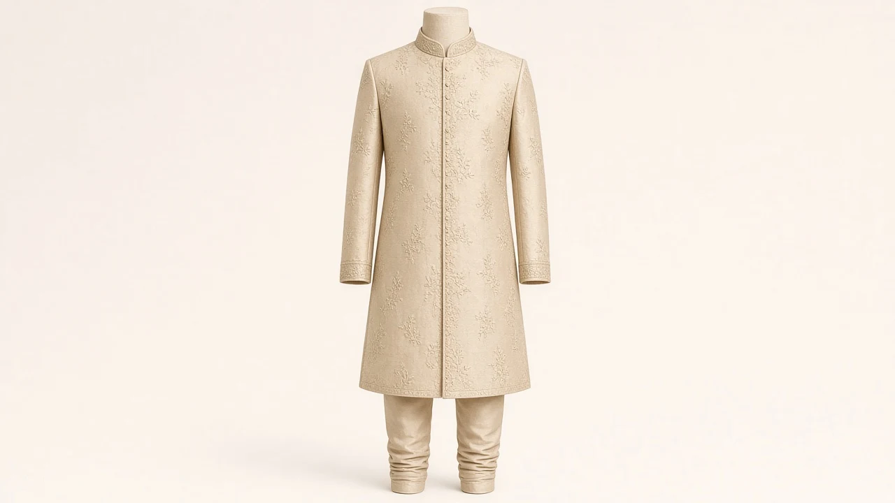 Sand Silk Celebration Sherwani – Boys' Sand Silk Festive Sherwani + Churidar | Custom Tailored Kids