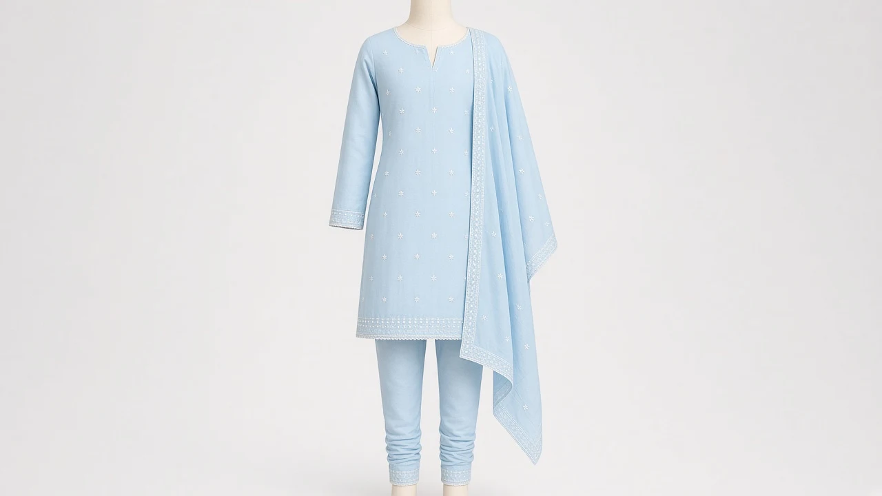 Baby Blue Cotton Churidar Kameez – Girls Everyday Powder Blue Cotton Set | Custom Tailored Kids
