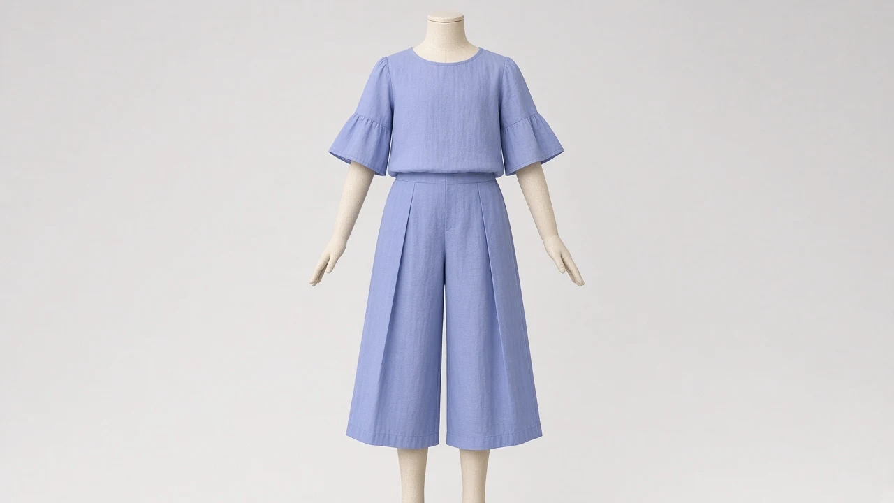 Periwinkle Bell Sleeve Culotte Co-ord - Girls Bell Sleeve Top with Culottes | Custom Tailored