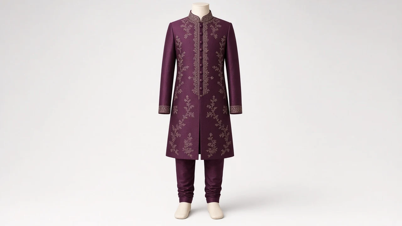 Plum Silk Festive Sherwani – Boys' Plum Silk Festive Sherwani + Churidar | Custom Tailored Kids