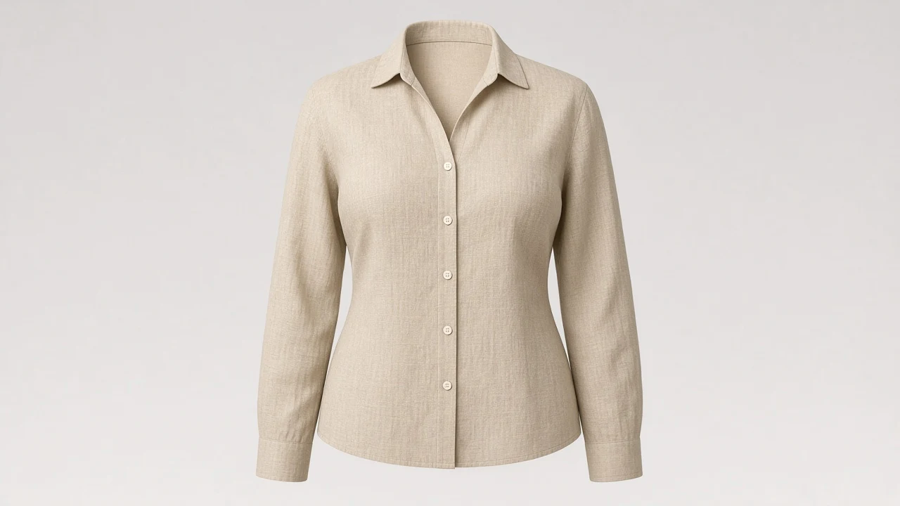 Beige Linen Cuban Collar Full Sleeve Shirt - Women's Solid Beige Linen Full Sleeve Shirt | Custom Tailored