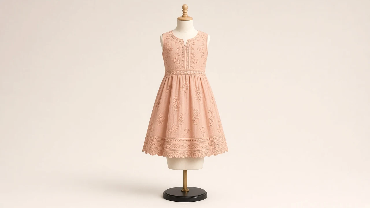 Peach Thread Embroidery Frock – Peach Threadwork Kids Ethnic Frock | Custom Tailored