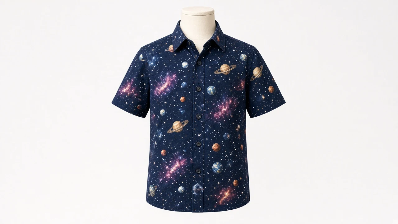 Blue Space Print Shirt – Boys' Galaxy Space Print Cotton Shirt | Custom Tailored Kids