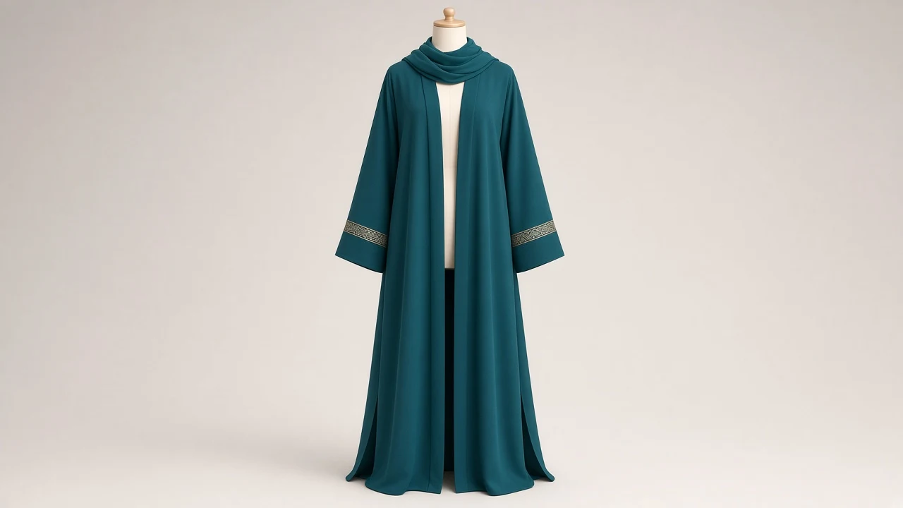 Teal Green Side Slit Abaya – Teal Nida Abaya with Subtle Side Slits and Cuff Work | Custom Tailored