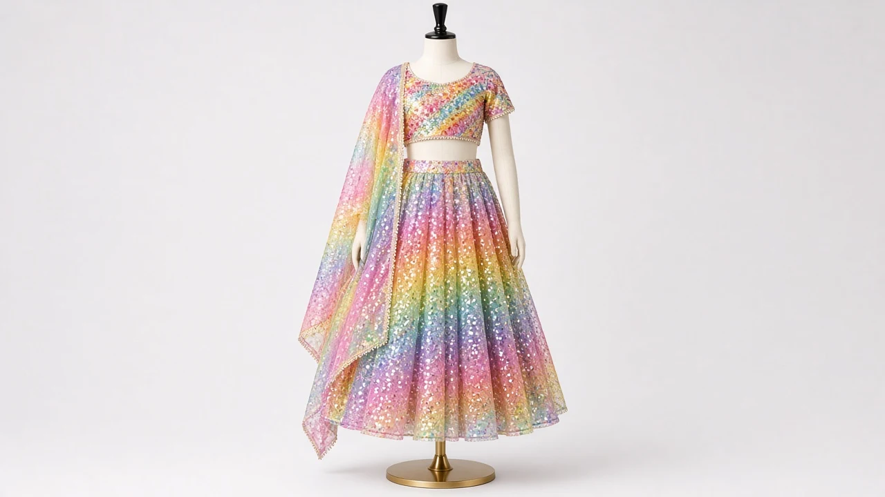 Rainbow Sequin Birthday Lehenga – Girls Multicolor Sequin Party Lehenga | Custom Tailored