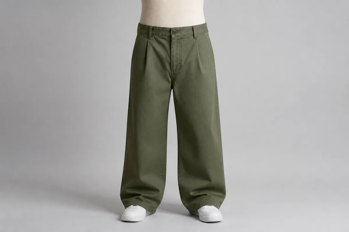 Olive Cotton Wide-Leg Pants – Olive Cotton Baggy Wide-Leg | Custom Tailored